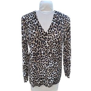 Michael Kors Leopard Print V-Neck Sweater Sz .S Cotton Blend